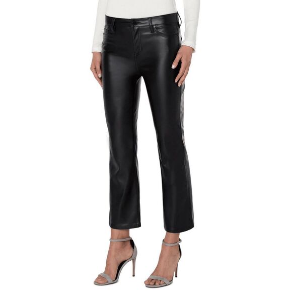 NWT Liverpool Hannah Black Faux Leather High Rise Cropped Flared Pants size 32 - Picture 1 of 8